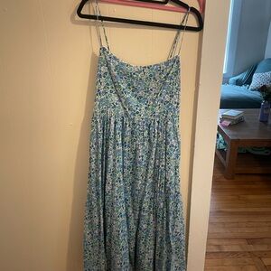 J. Crew Blue Pleated Maxi Sundress